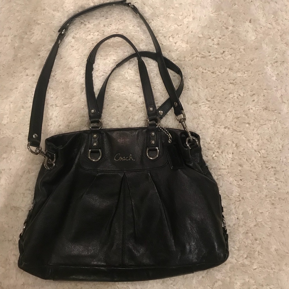Coach Black Leather bag with purple interior